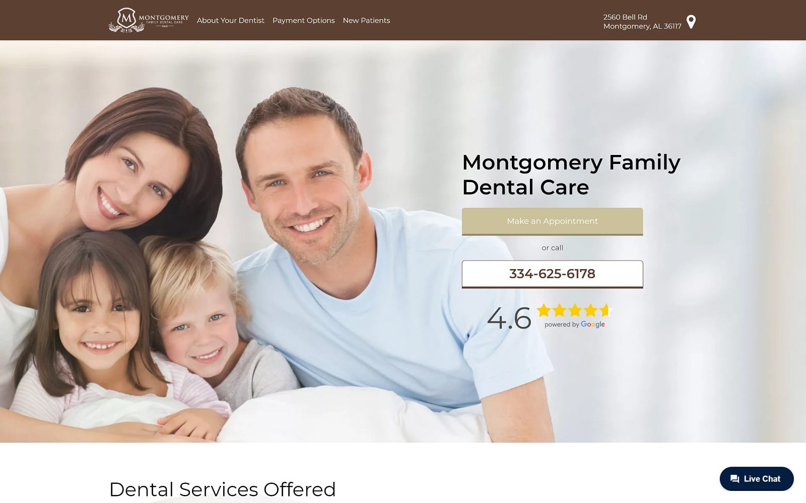 The screenshot of montgomery family dental care montgomeryfamilydentalcare. Com website