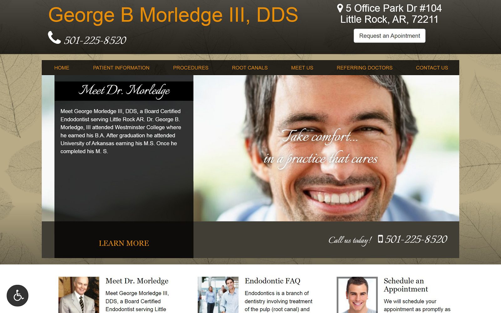 The screenshot of george morledge iii, dds morledgeendo. Com website