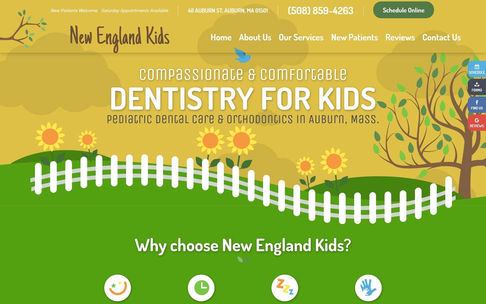 The screenshot of new england kids pediatric dentistry and orthodontics newengland-kids. Com website