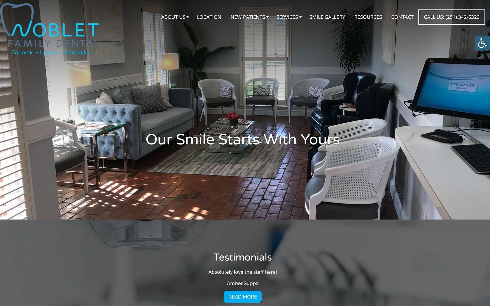 The screenshot of noblet family dental nobletfamilydental. Com website