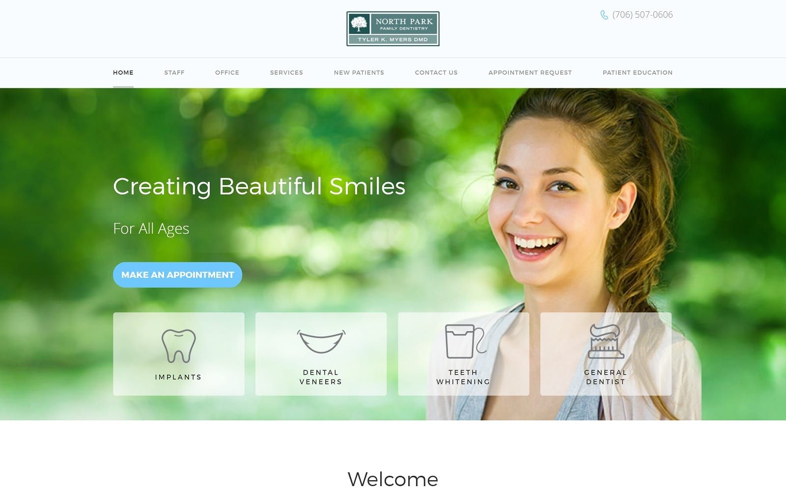 The screenshot of north park family dentistry: tyler myers dmd northparkfamilydentist. Com website