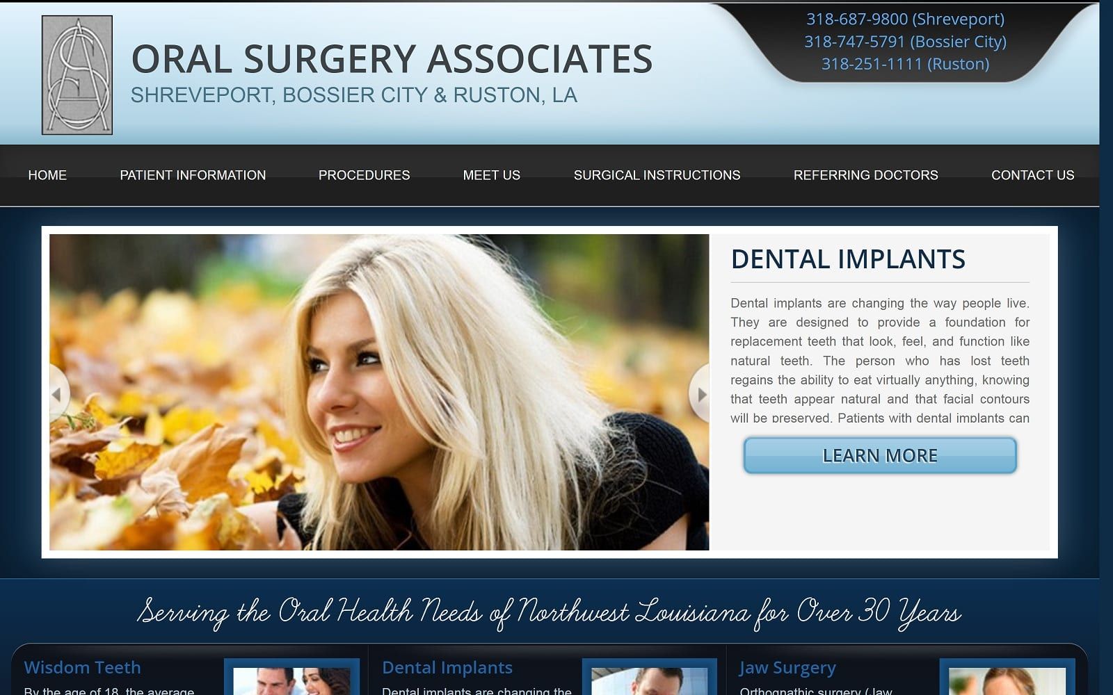 The screenshot of oral surgery associates nwlaoralsurgery. Com