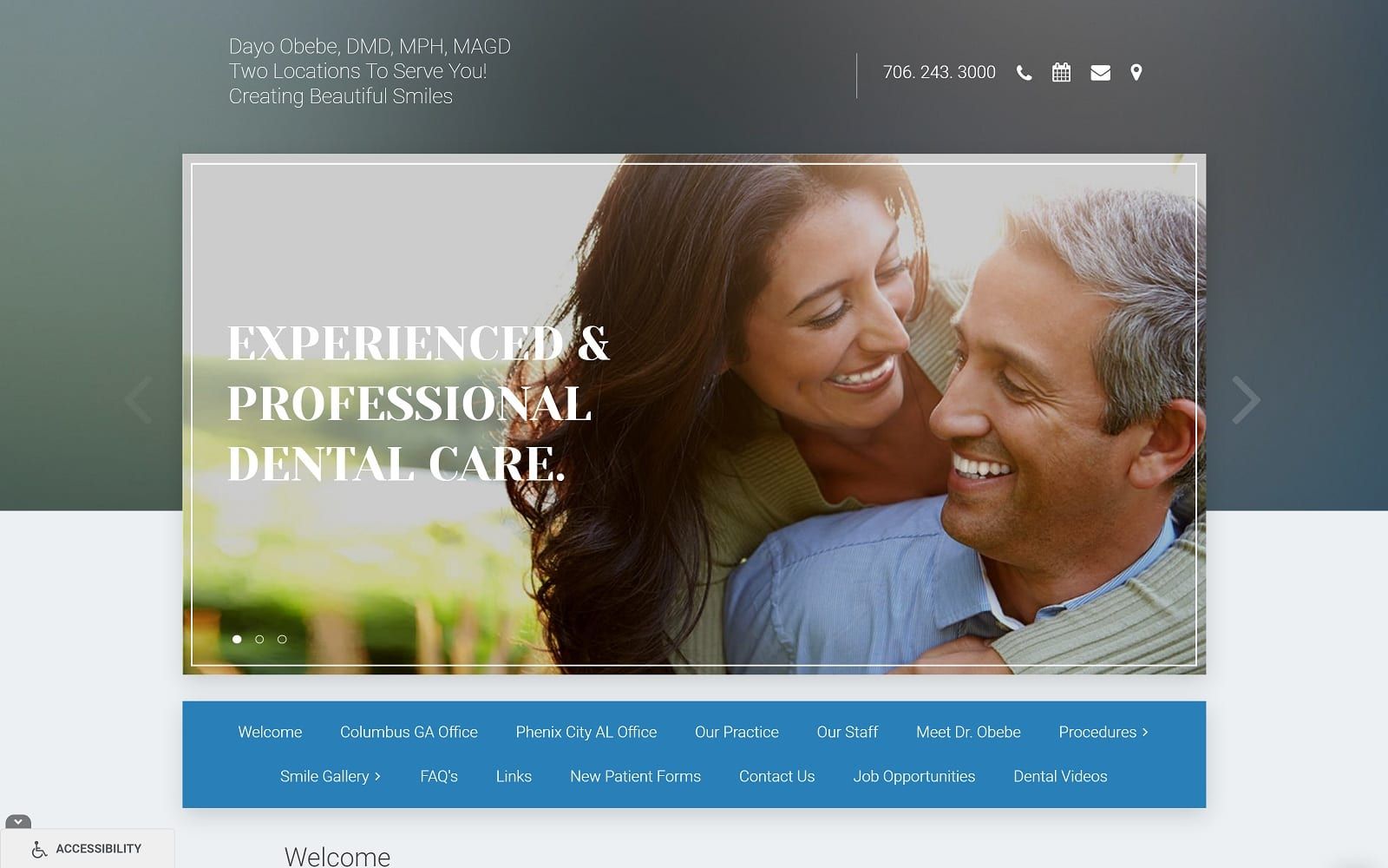 The screenshot of moon road cosmetic & family dentistry obebe. Com dr. Dayo obebe website