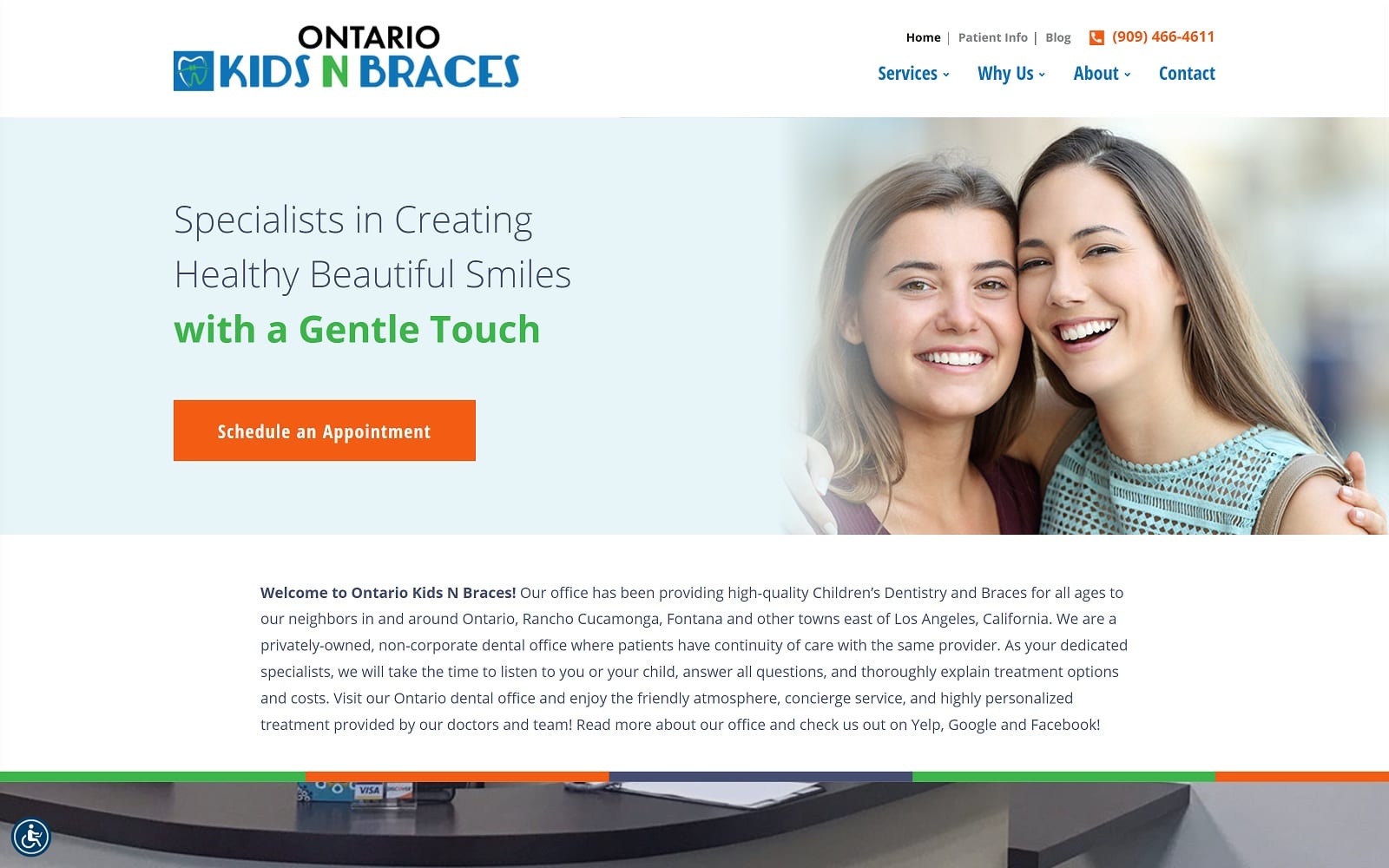 The screenshot of ontario kids 'n braces ontariokidsnbraces. Com dr. Wadhwa website