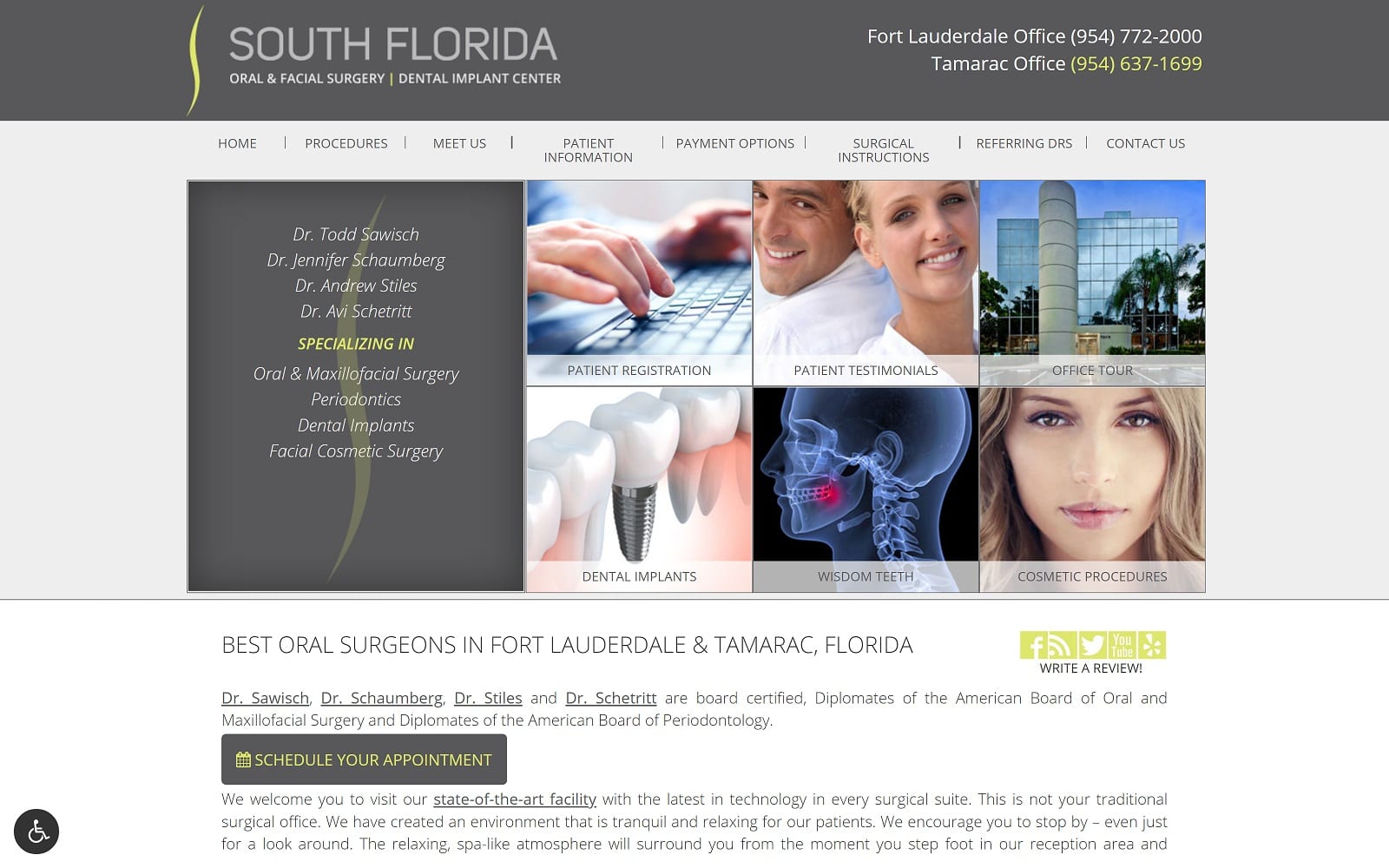 The screenshot of south florida oral & facial surgery - dr. Todd sawisch & associates oralfacialcosmeticsurgery. Com website