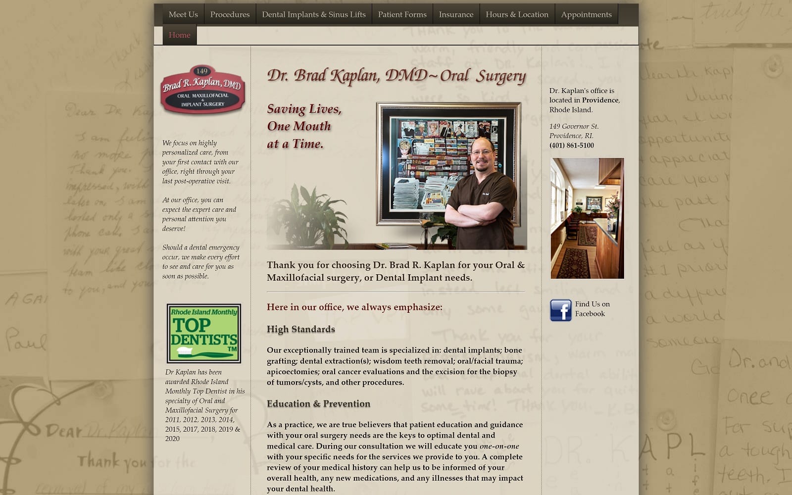 The screenshot of dr. Brad r. Kaplan, dmd oralsurgeonri. Com website