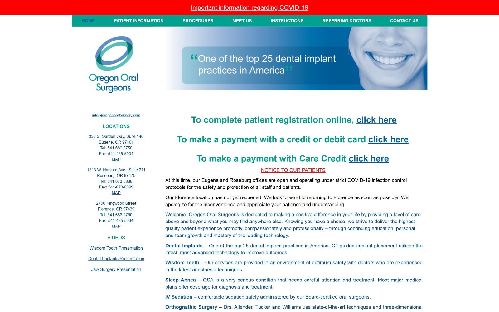 The screenshot of oregon oral surgeons - eugene oregonoralsurgery. Com website