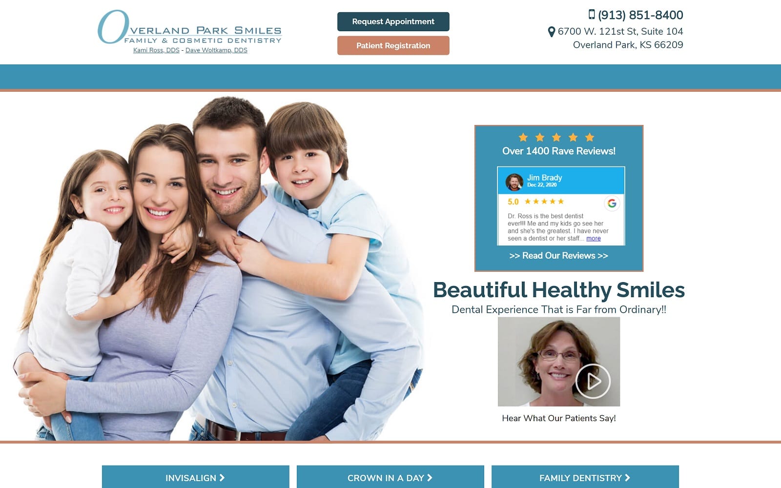 The screenshot of overland park smiles overlandparksmiles. Com website