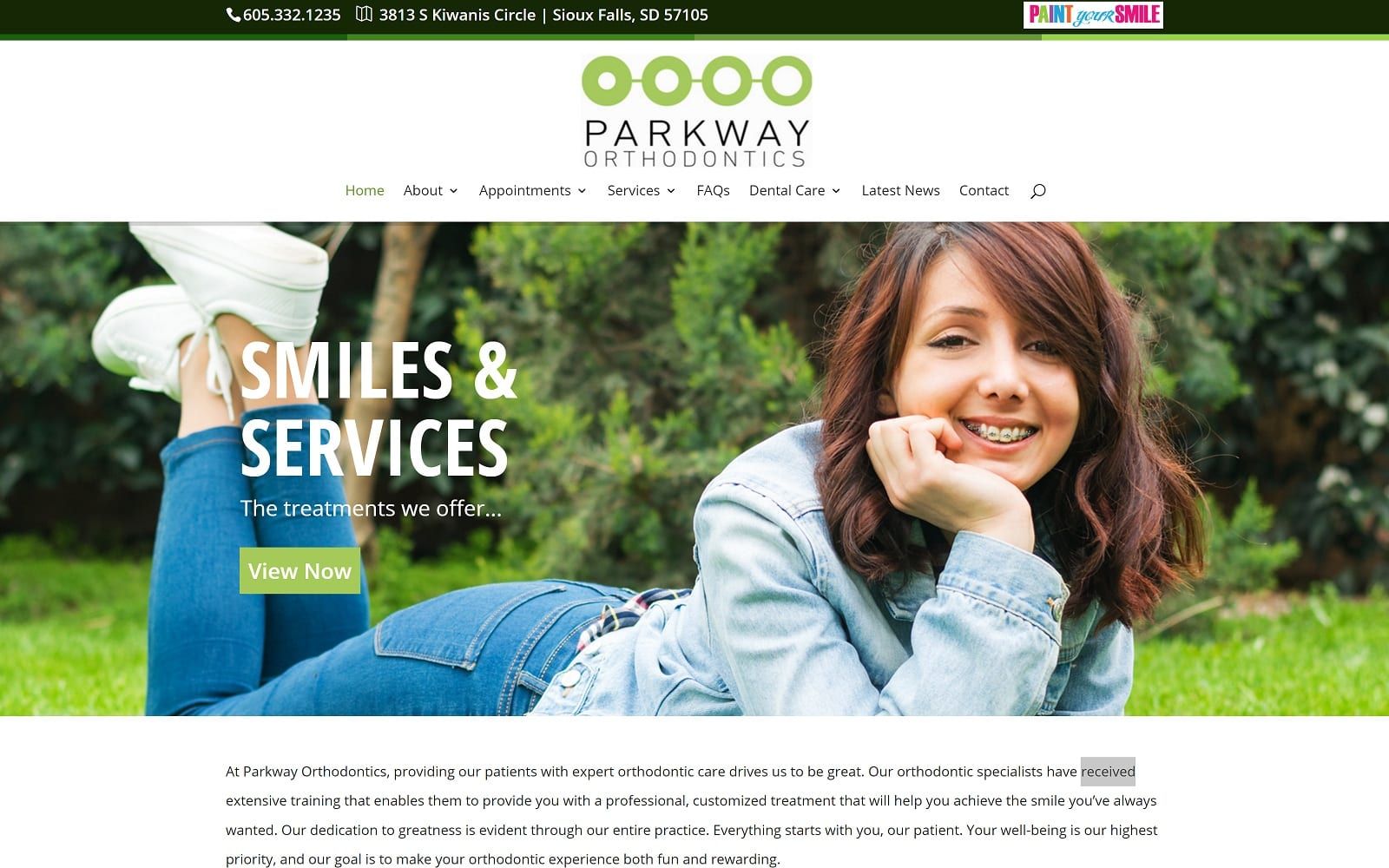 The screenshot of parkway orthodontics parkwayorthodontics. Com website