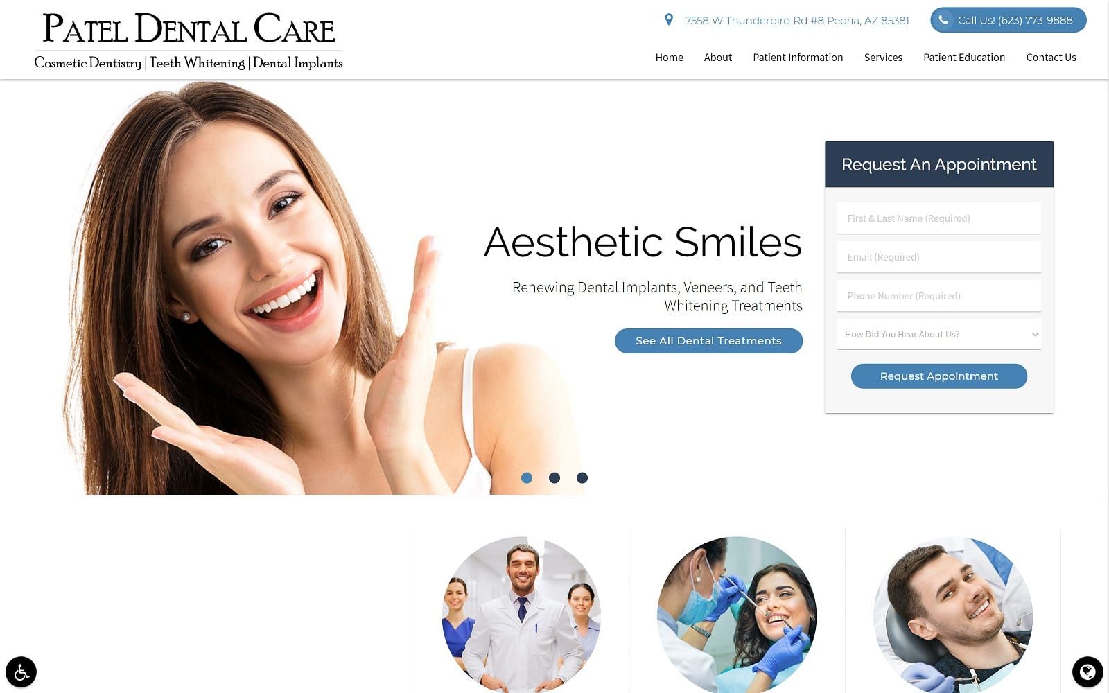 The screenshot of patel dental care pateldentistpeoria. Com website