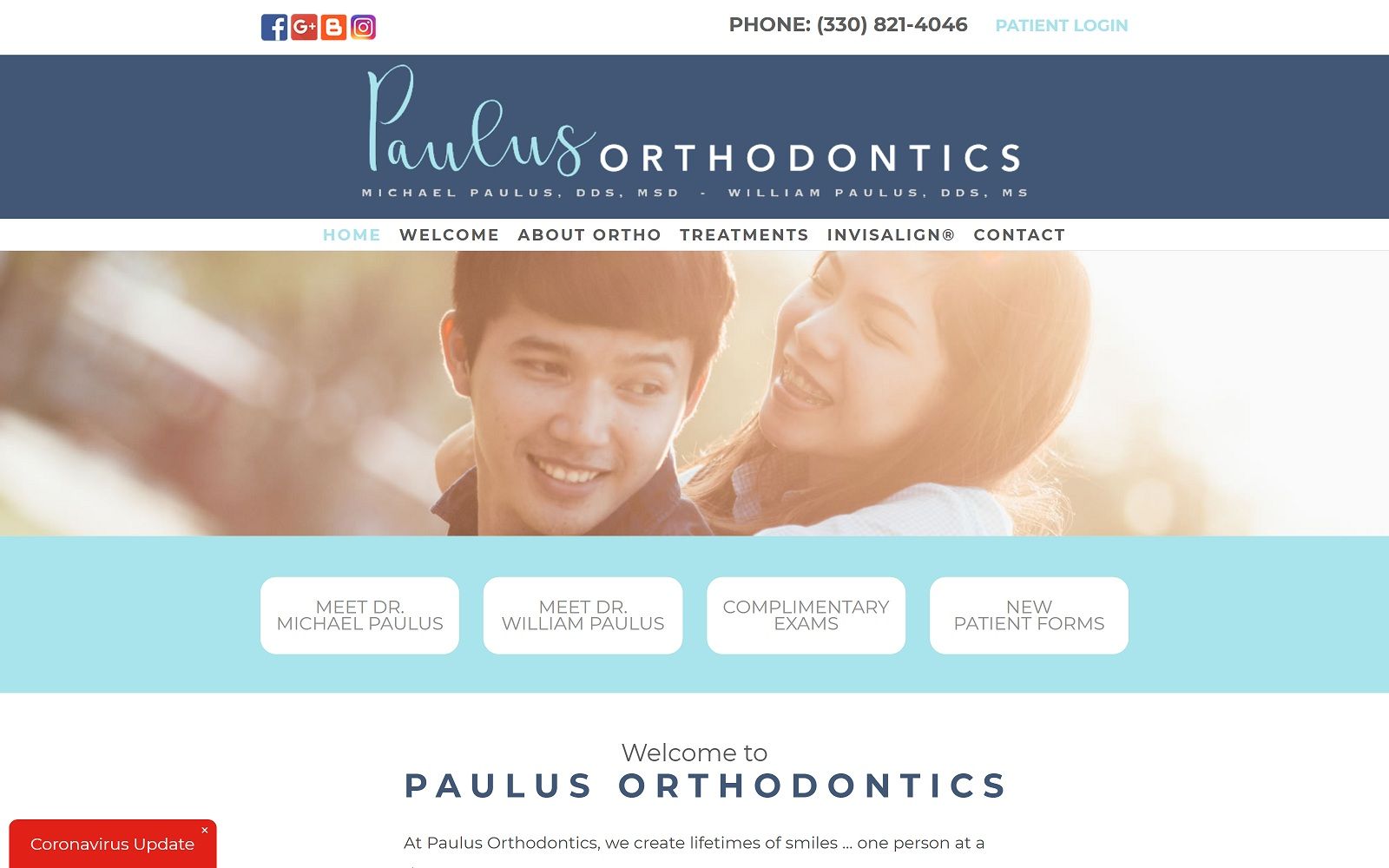 The screenshot of paulus orthodontics paulusortho. Com website