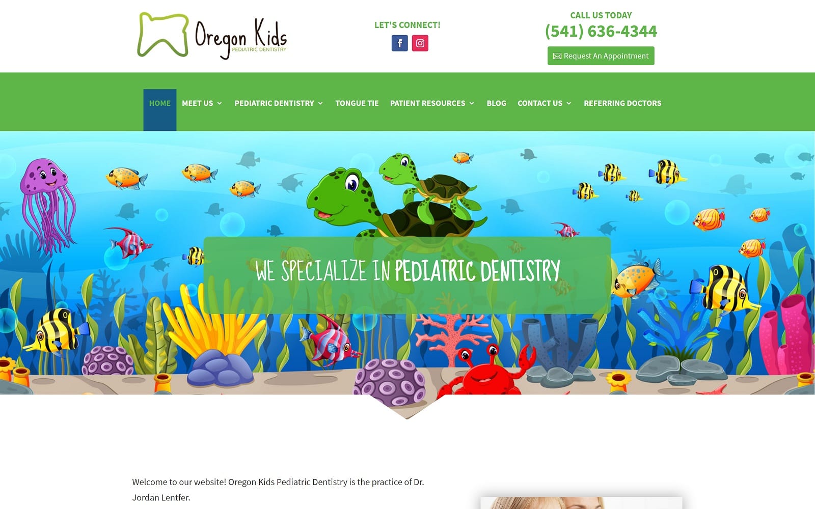 The screenshot of oregon kids pediatric dentistry pediatricdentisteugene. Com website