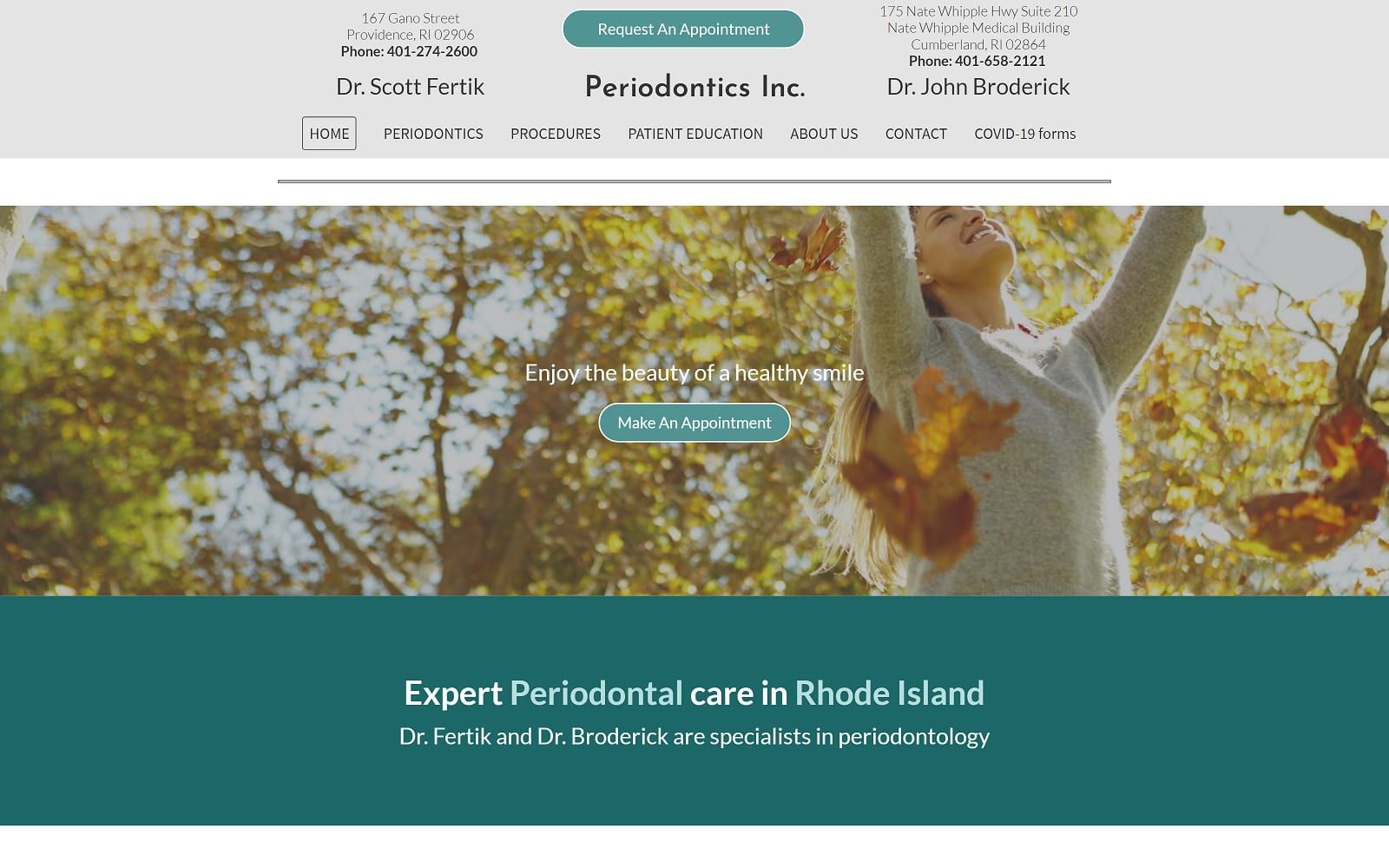 The screenshot of periodontics inc periodonticsri. Com website