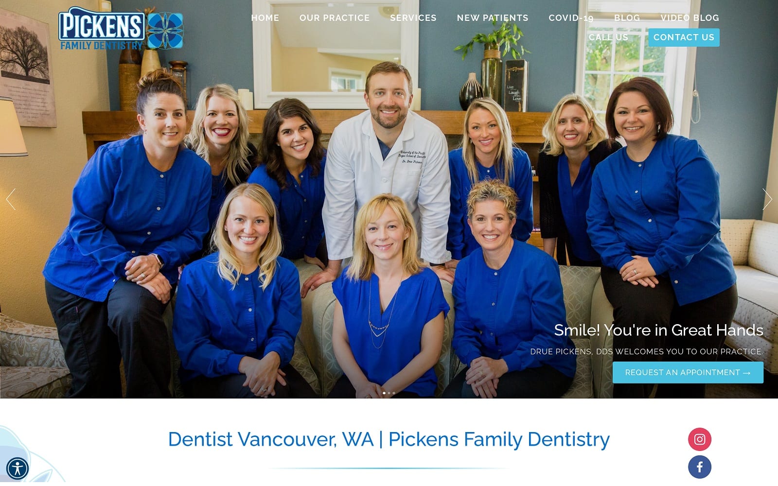 The screenshot of pickens family dentistry pickensfamilydentistry. Com website