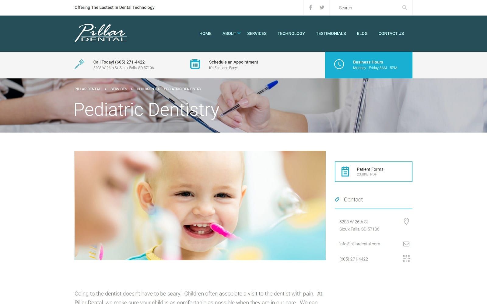 The screenshot of pillar dental pillardental. Com website