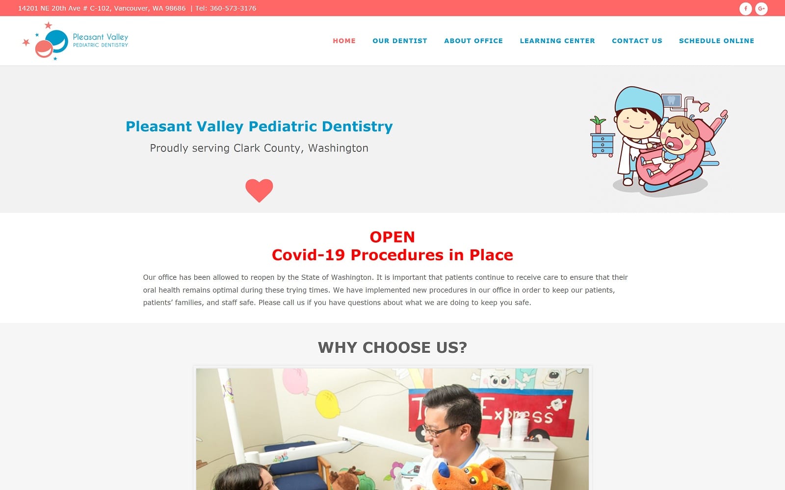 The screenshot of pleasant valley pediatric dentistry pleasantvalleypedsdent. Com website