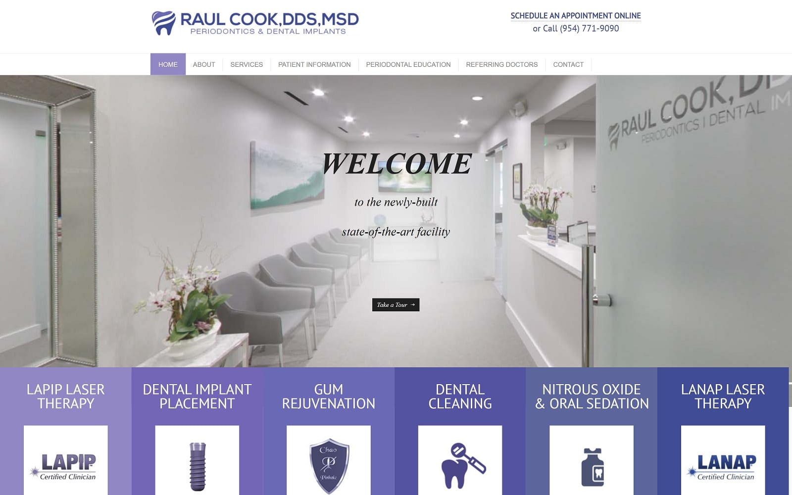 The screenshot of raul cook, dds, msd periodontics & dental implants raulcookdds. Com website