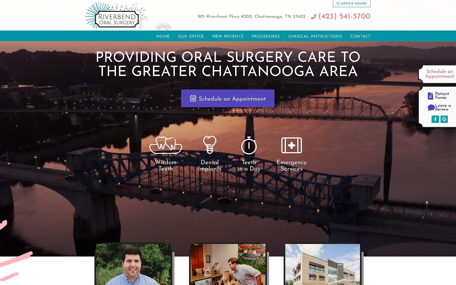 The screenshot of riverbend oral surgery riverbendoralsurgery. Com dr. Charlie felts website