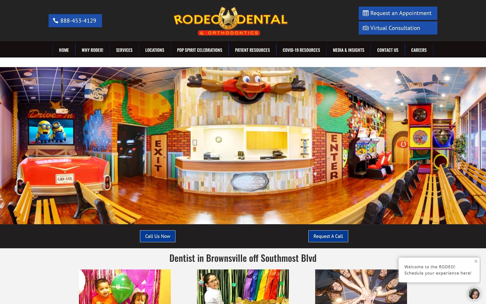 The screenshot of rodeo dental & orthodontics rodeodentaltexas. Com/locations/brownsville-southmost-tx website