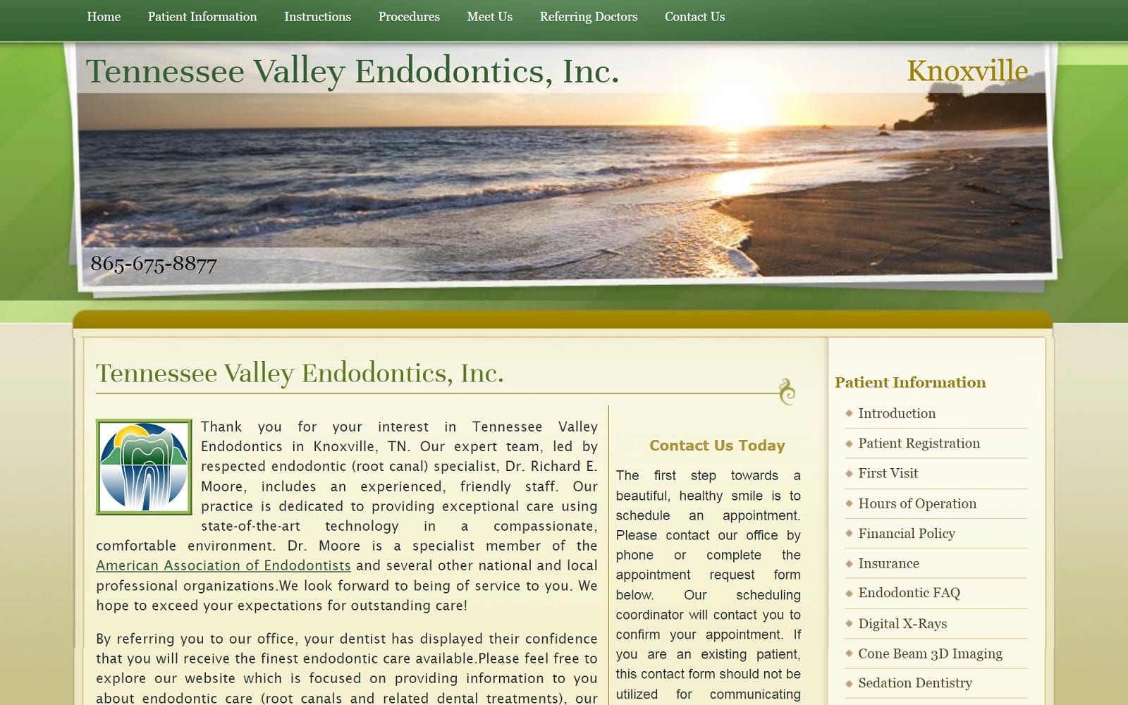 The screenshot of tennessee valley endodontics root-canal. Net dr. Richard e. Moore website