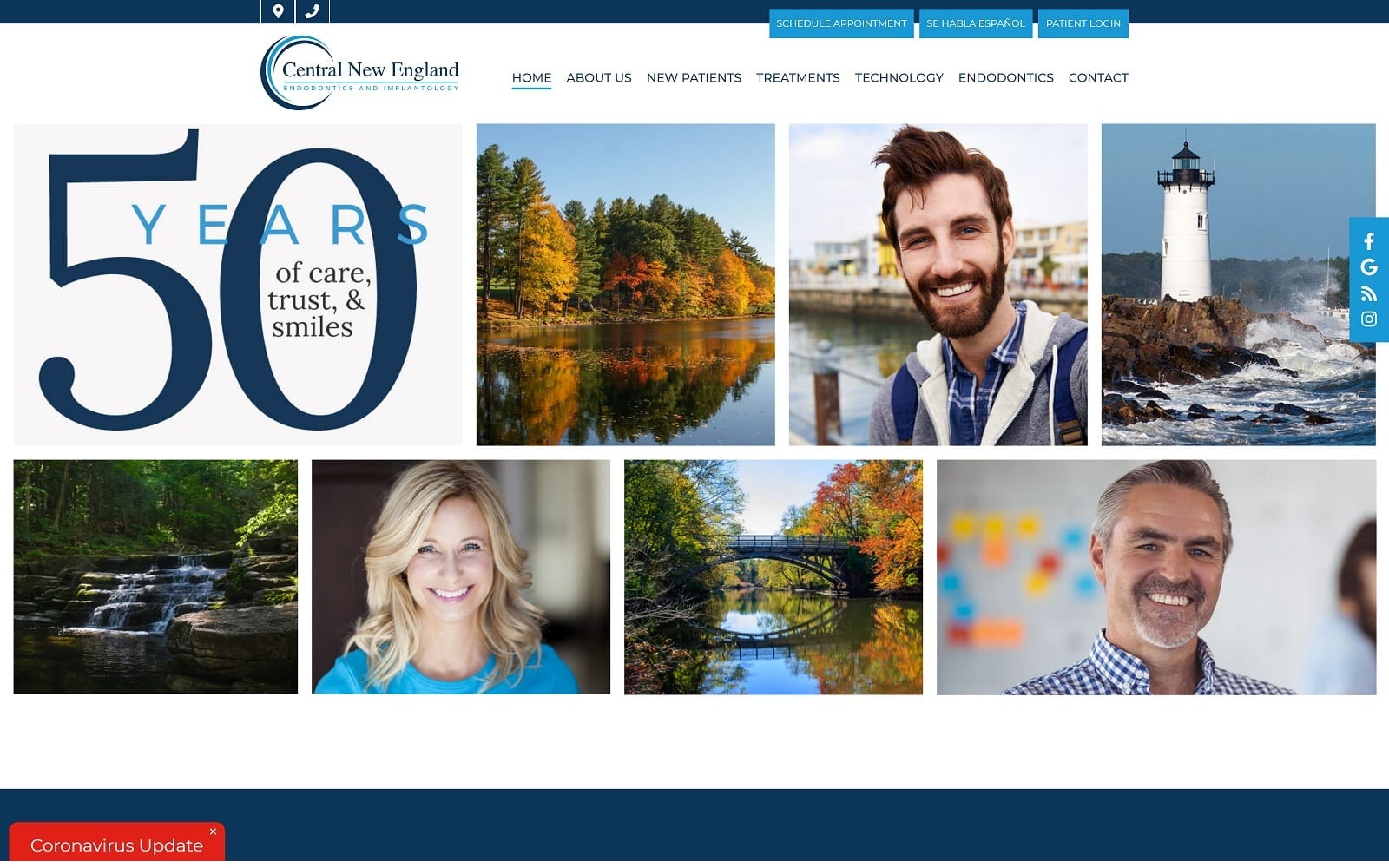 The screenshot of central new england endodontics & implantology rootdrs. Com website