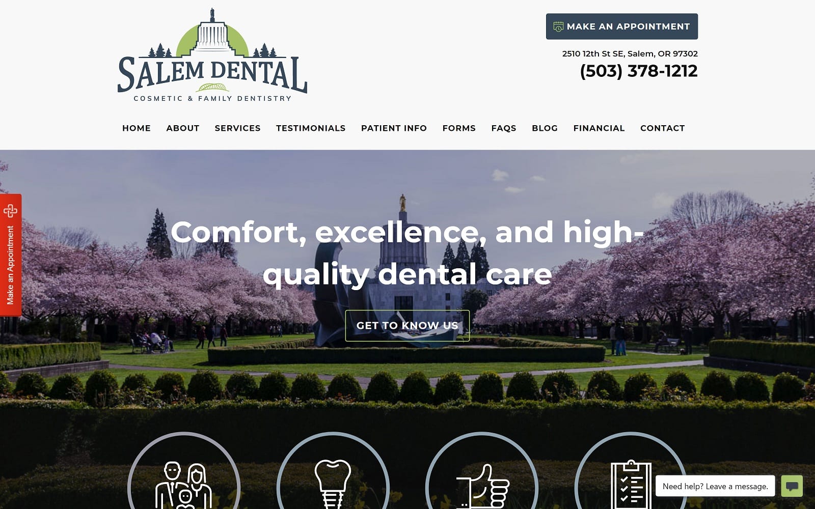 The screenshot of salem dental - dental implants & dentures salemdental. Com dr. Seth huish website