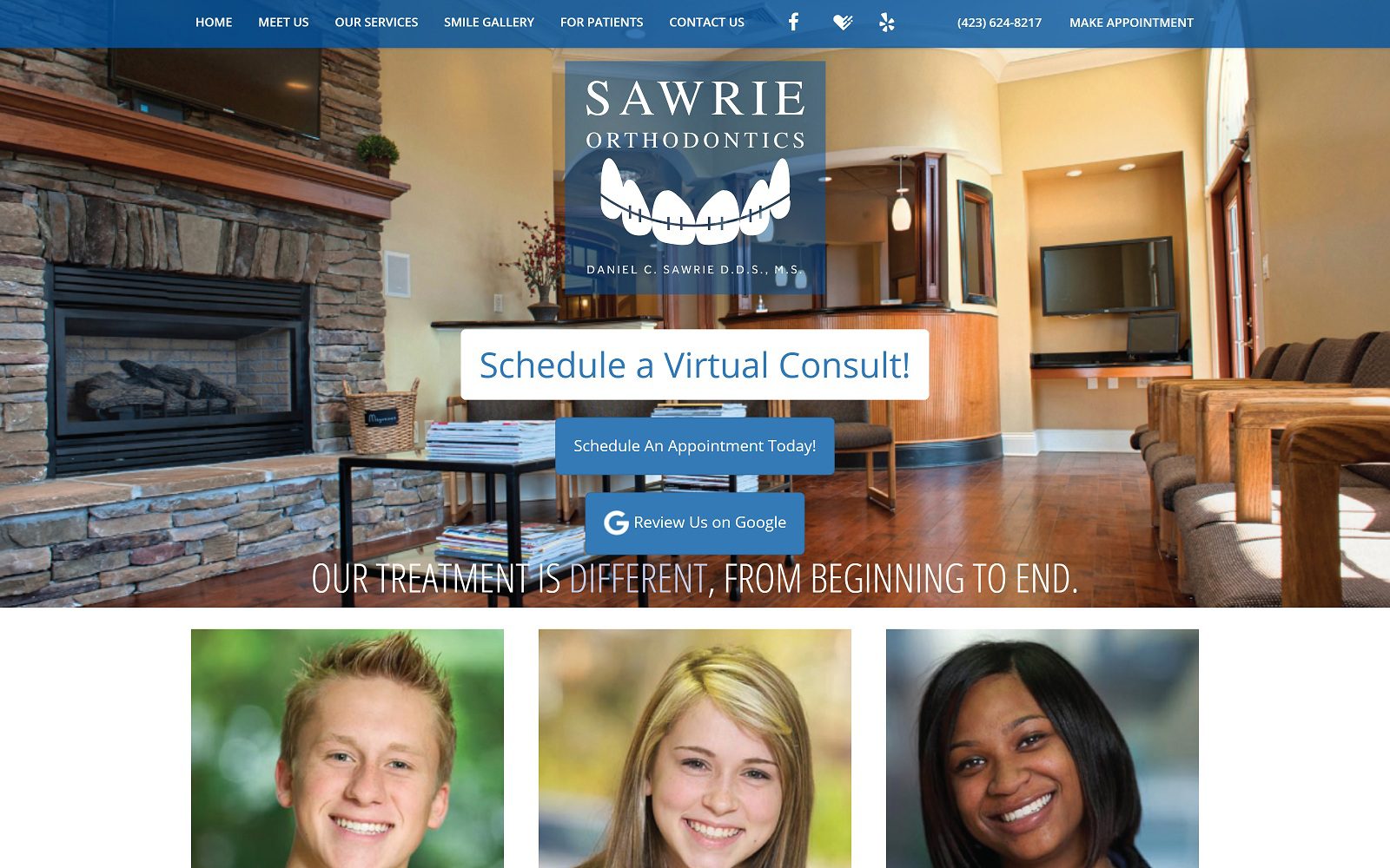 The screenshot of sawrie orthodontics sawrieortho. Com dr. Daniel c. Sawrie website