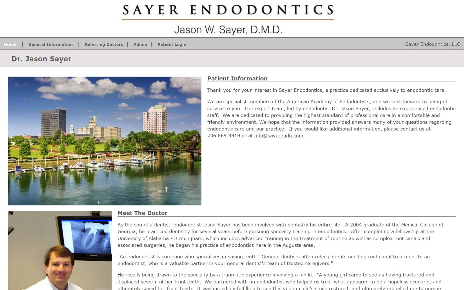 The screenshot of sayer endodontics sayerendo. Com/home. Aspx dr. Jason sayer website