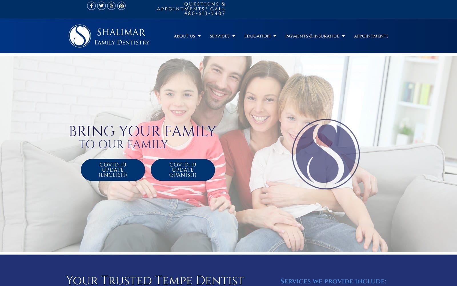 The screenshot of shalimar family dentistry shalimarfamilydentistry. Com website
