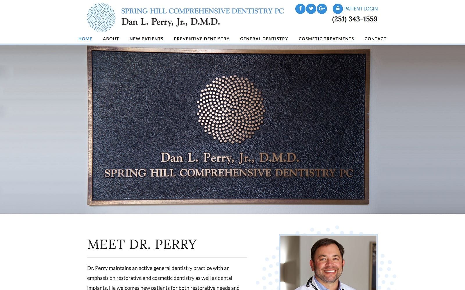 The screenshot of spring hill comprehensive dentistry shcdentistry. Com dr. Dan l. Perry jr. Website