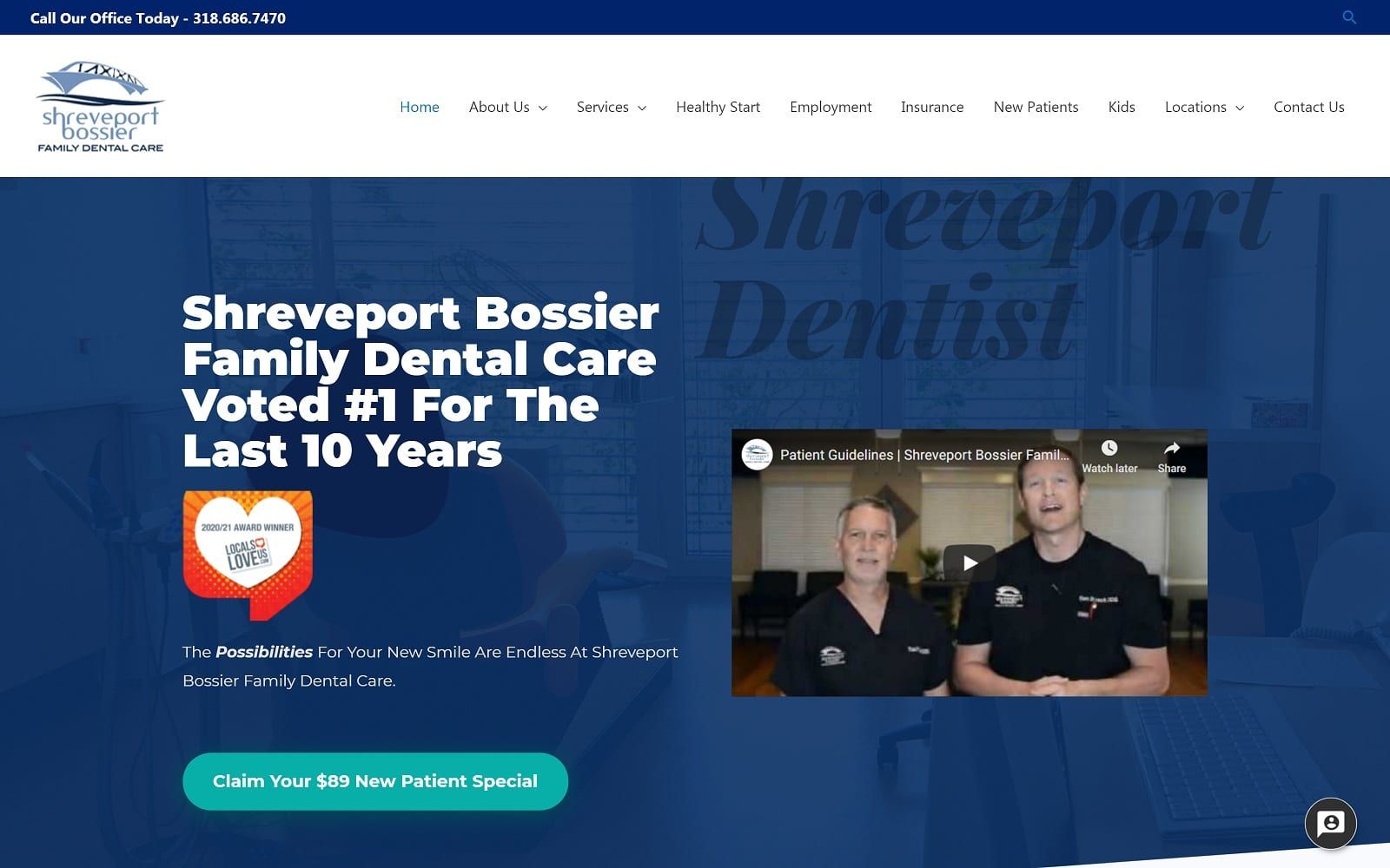 The screenshot of shreveport bossier family dental care shreveportbossierdental. Com website