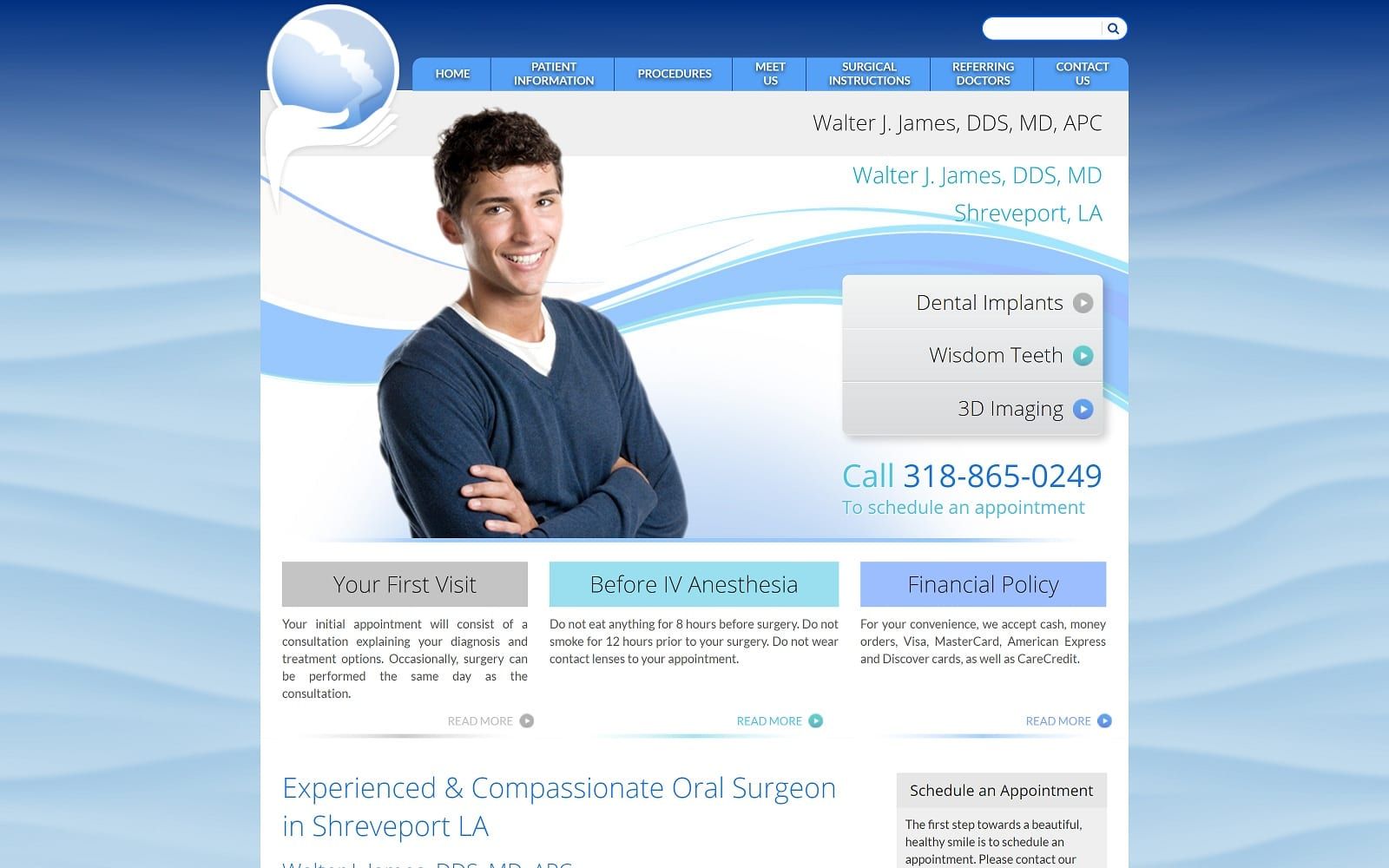 The screenshot of walter james dds md - shreveport oral surgery shreveportoralsurgery. Com website