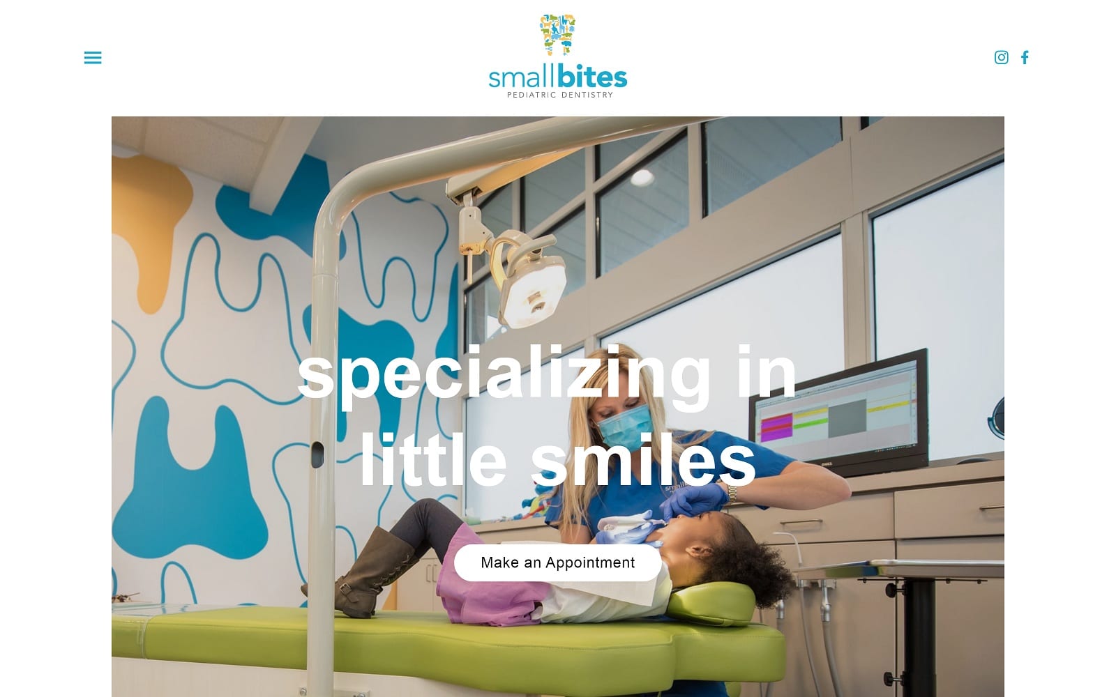 The screenshot of small bites pediatric dentistry smallbitespd. Com website