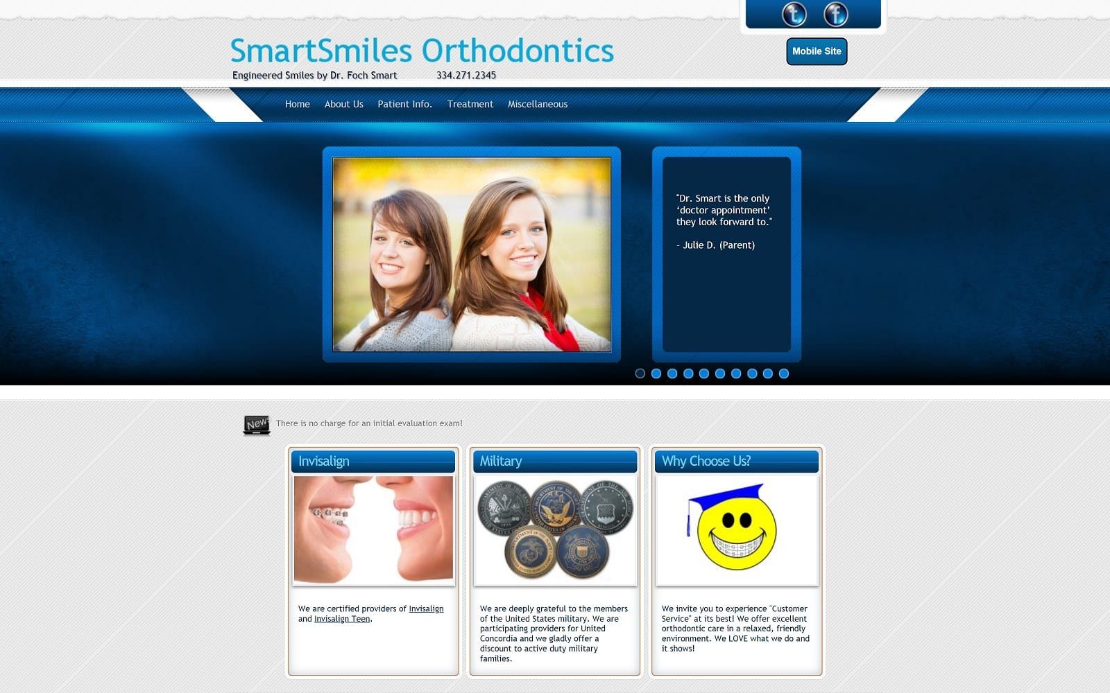 The screenshot of smartsmiles orthodontics smartsmiles. Com/home. Htm dr. Foch smart website