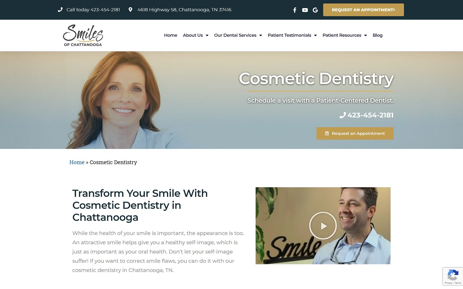 The screenshot of smiles of chattanooga smilechattanooga. Com website