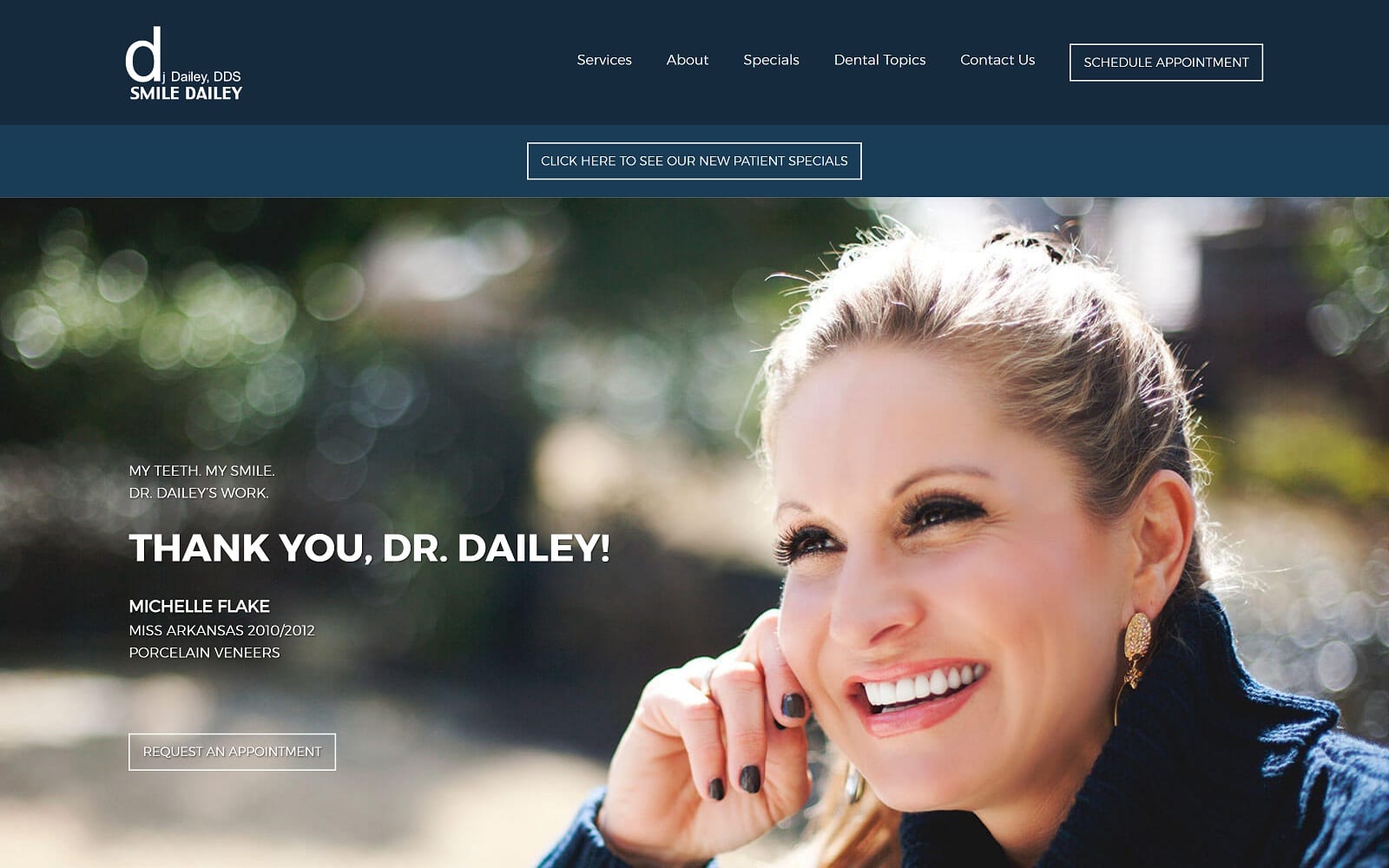 The screenshot of smile dailey general and cosmetic dentistry smiledailey. Com website