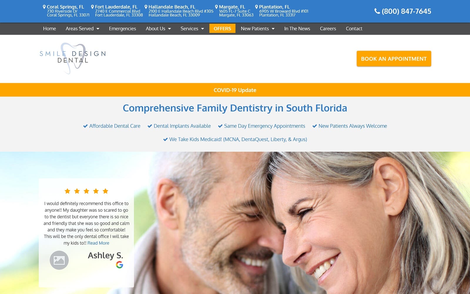 The screenshot of smile design dental of fort lauderdale smiledesigndentalfl. Com website