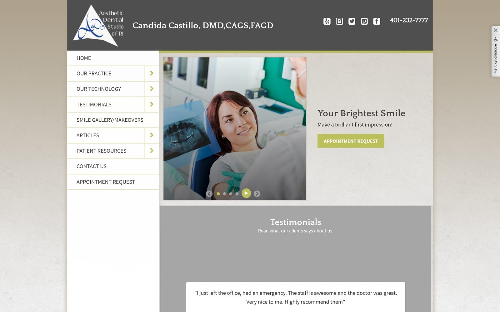 The screenshot of aesthetic dental studio of ri smileri. Com dr. Candida castillo website