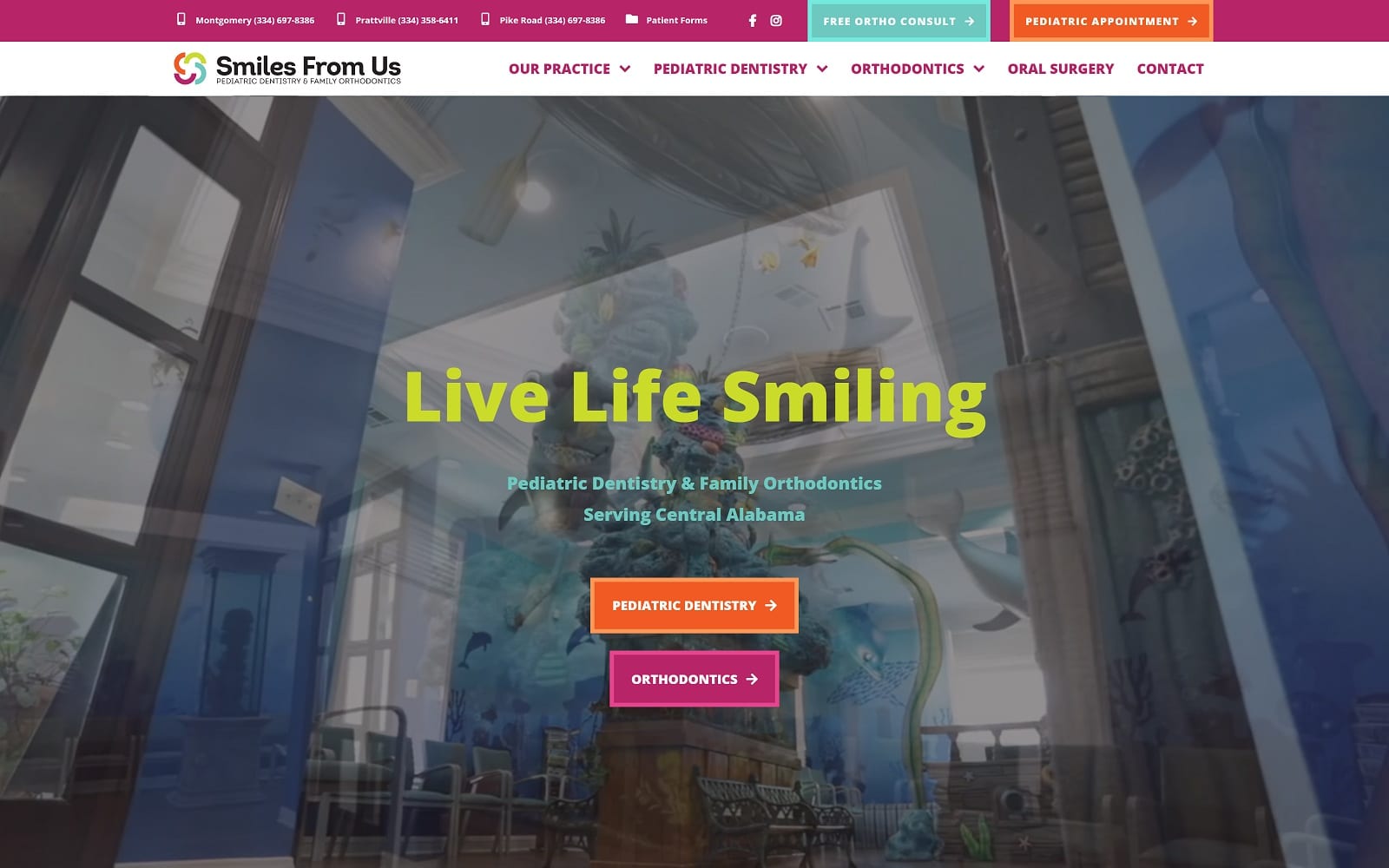 The screenshot of montgomery pediatric dentistry and orthodontics smilesfromus. Com website