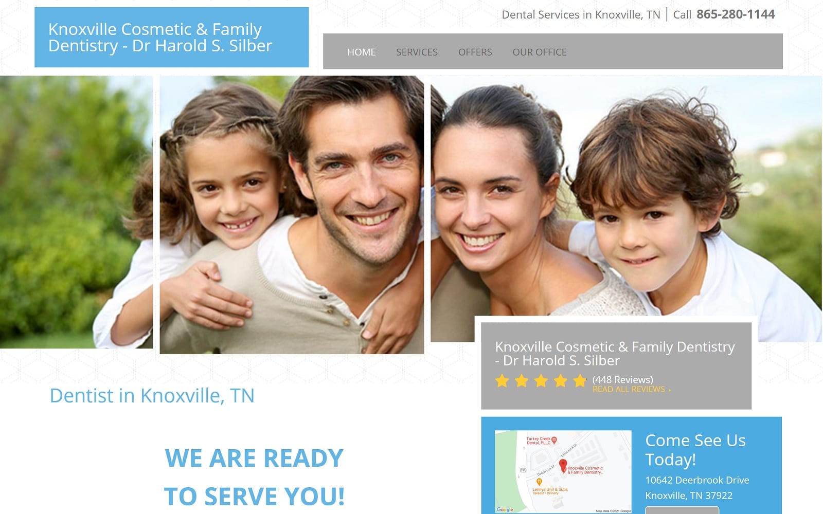 The screenshot of knoxville cosmetic & family dentistry - dr harold s. Silber smilesknoxville. Com website