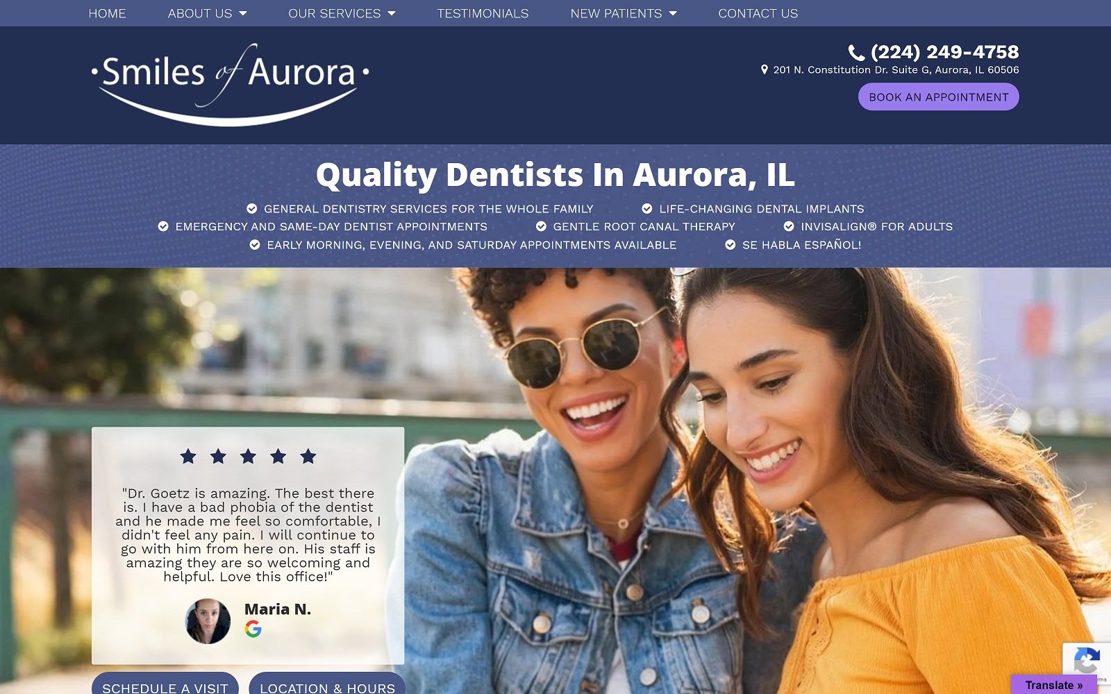 The screenshot of smiles of aurora smilesofaurora. Com dr. Goetz and dr. Martin website