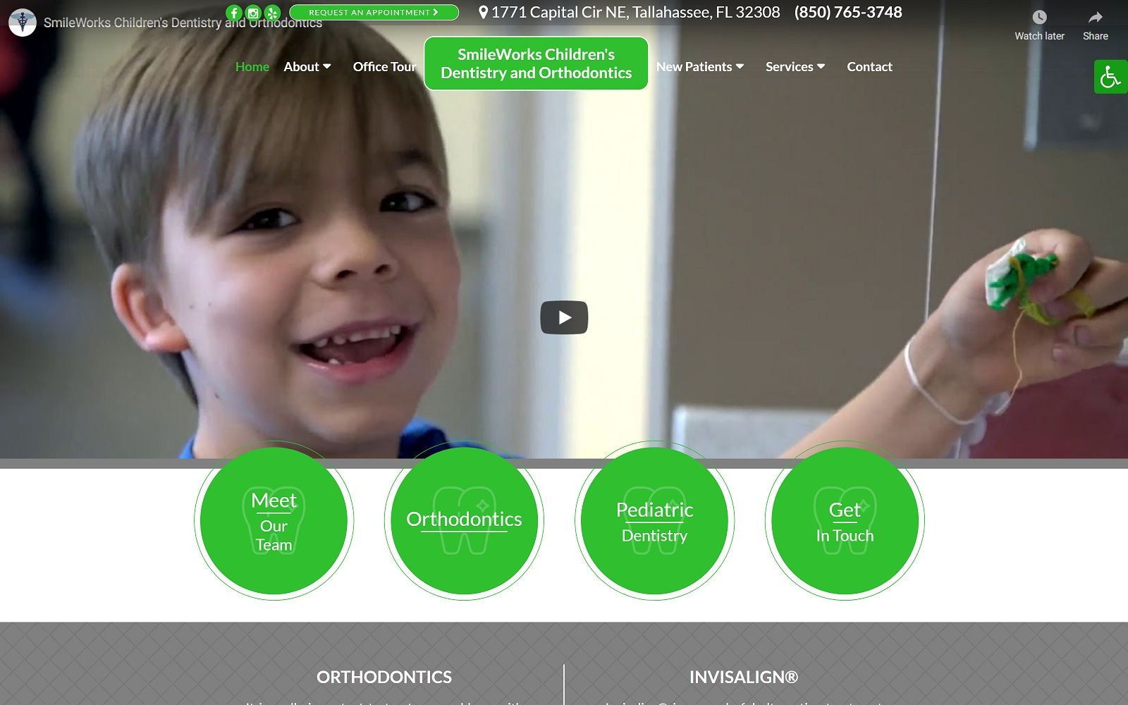 The screenshot of smileworks children's dentistry and orthodontics smileworkstally. Com website