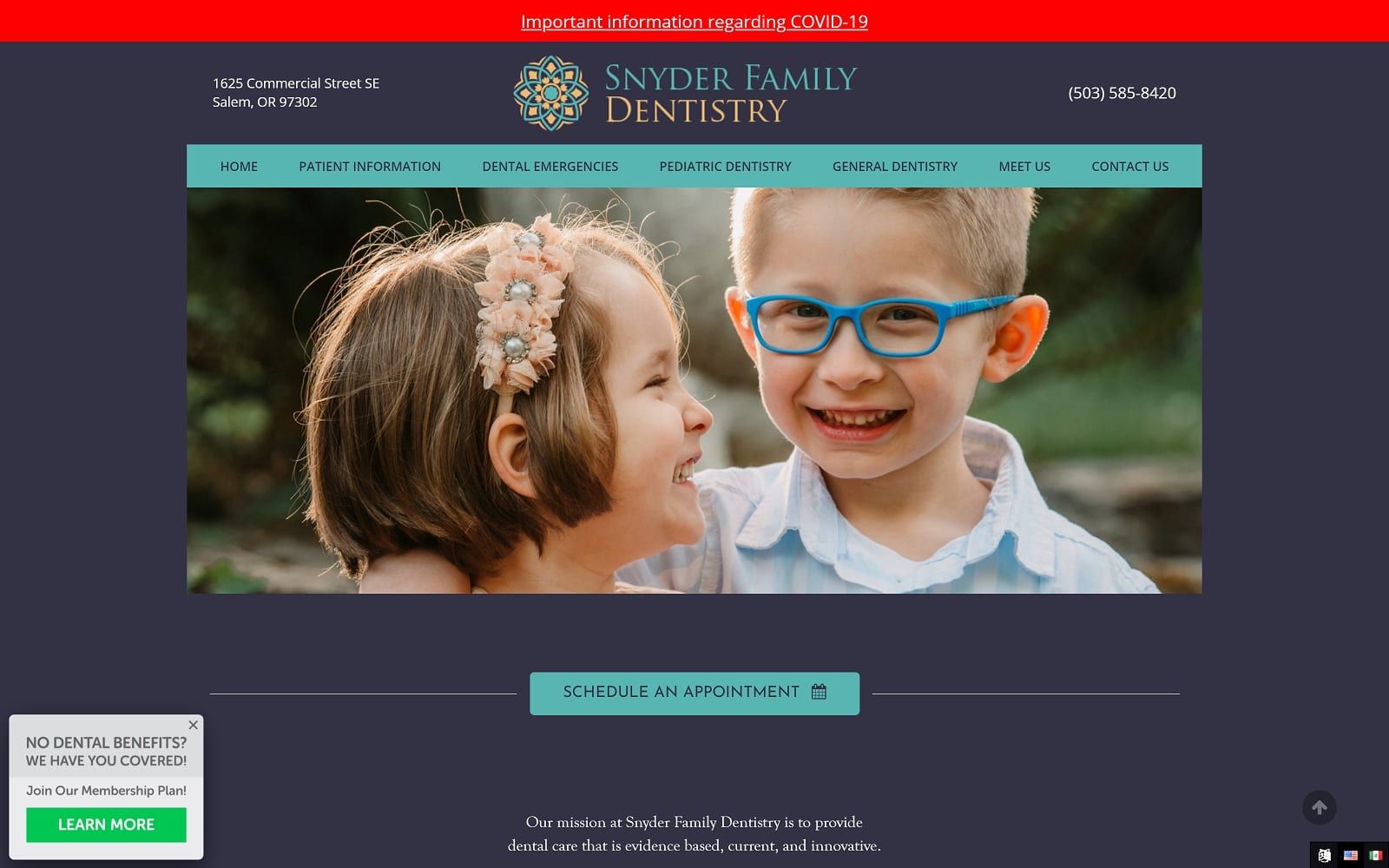 The screenshot of snyder family dentistry snyder-familydentistry. Com website