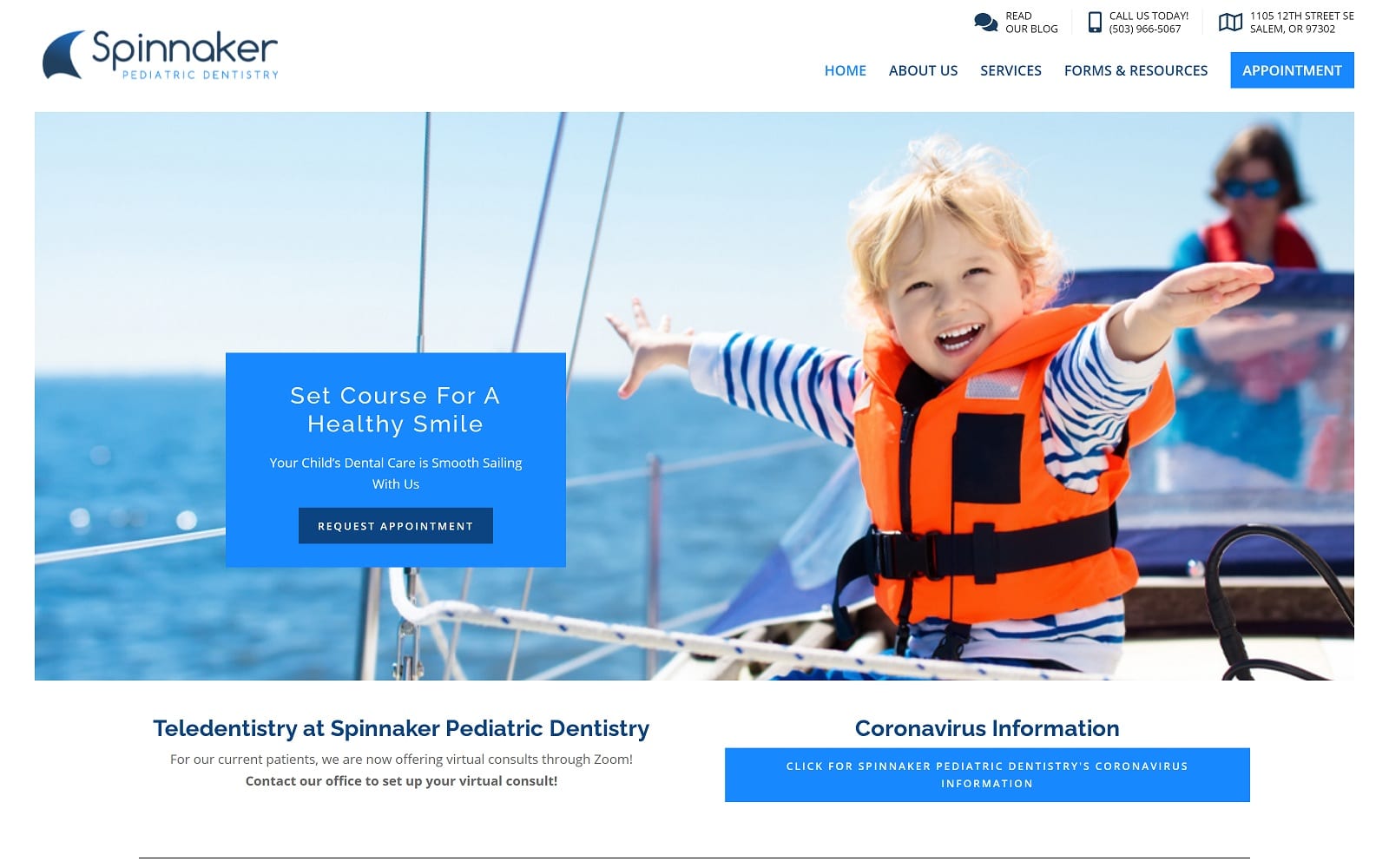 The screenshot of spinnaker pediatric dentistry spinpedo. Com website