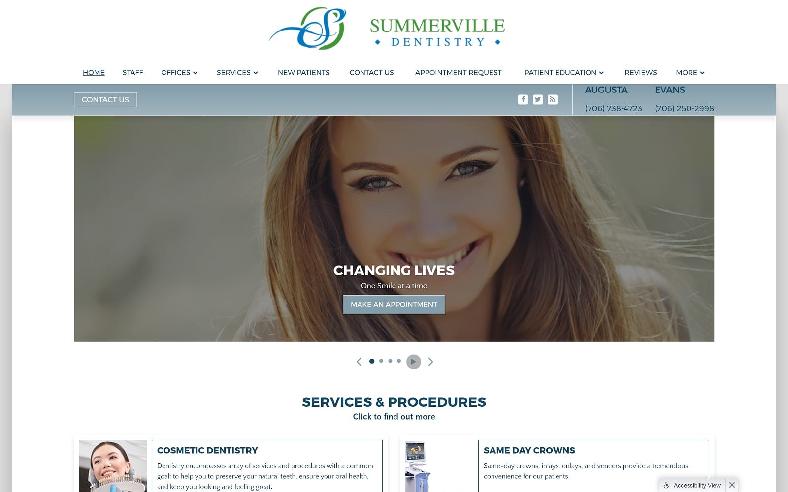 The screenshot of summerville dentistry summervilledentistry. Com website