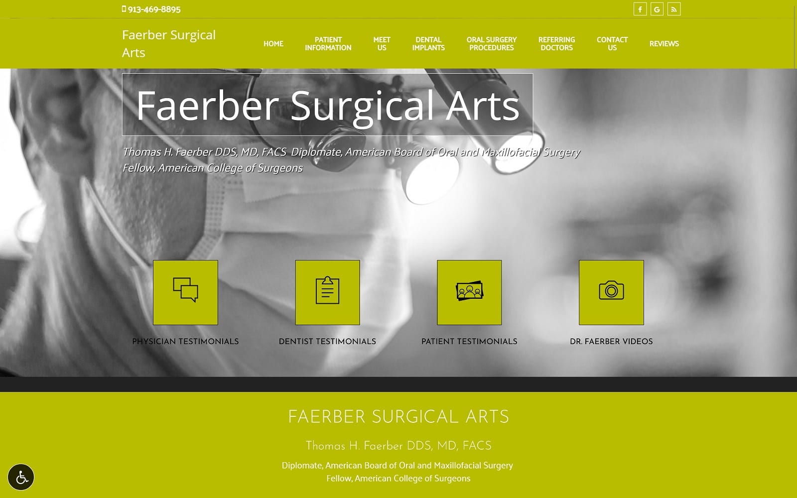 The screenshot of faerber surgical arts: thomas h. Faerber dds, md, facs surgicalarts. Com website