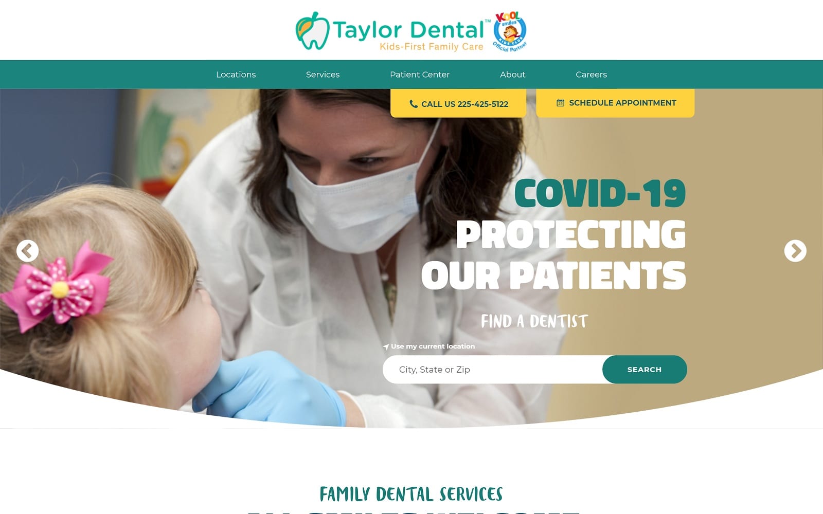 The screenshot of taylor dental taylordentalgroup. Com website