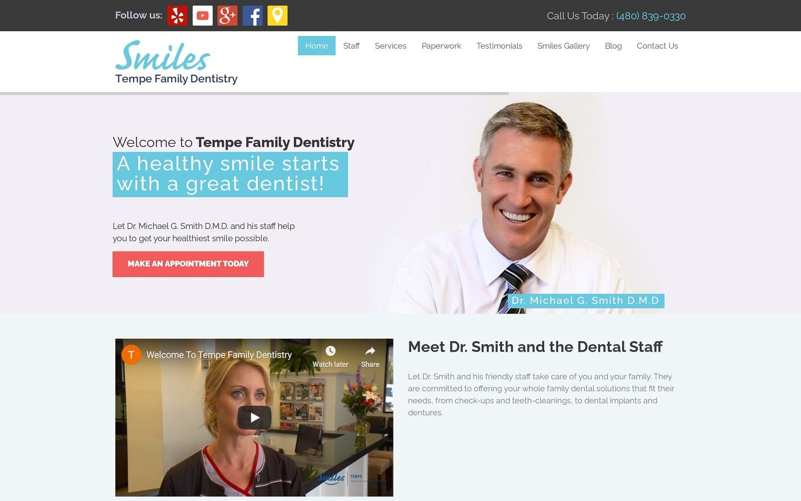 The screenshot of tempe family dentistry tempefamilydentistry. Com dr. Michael g. Smith website