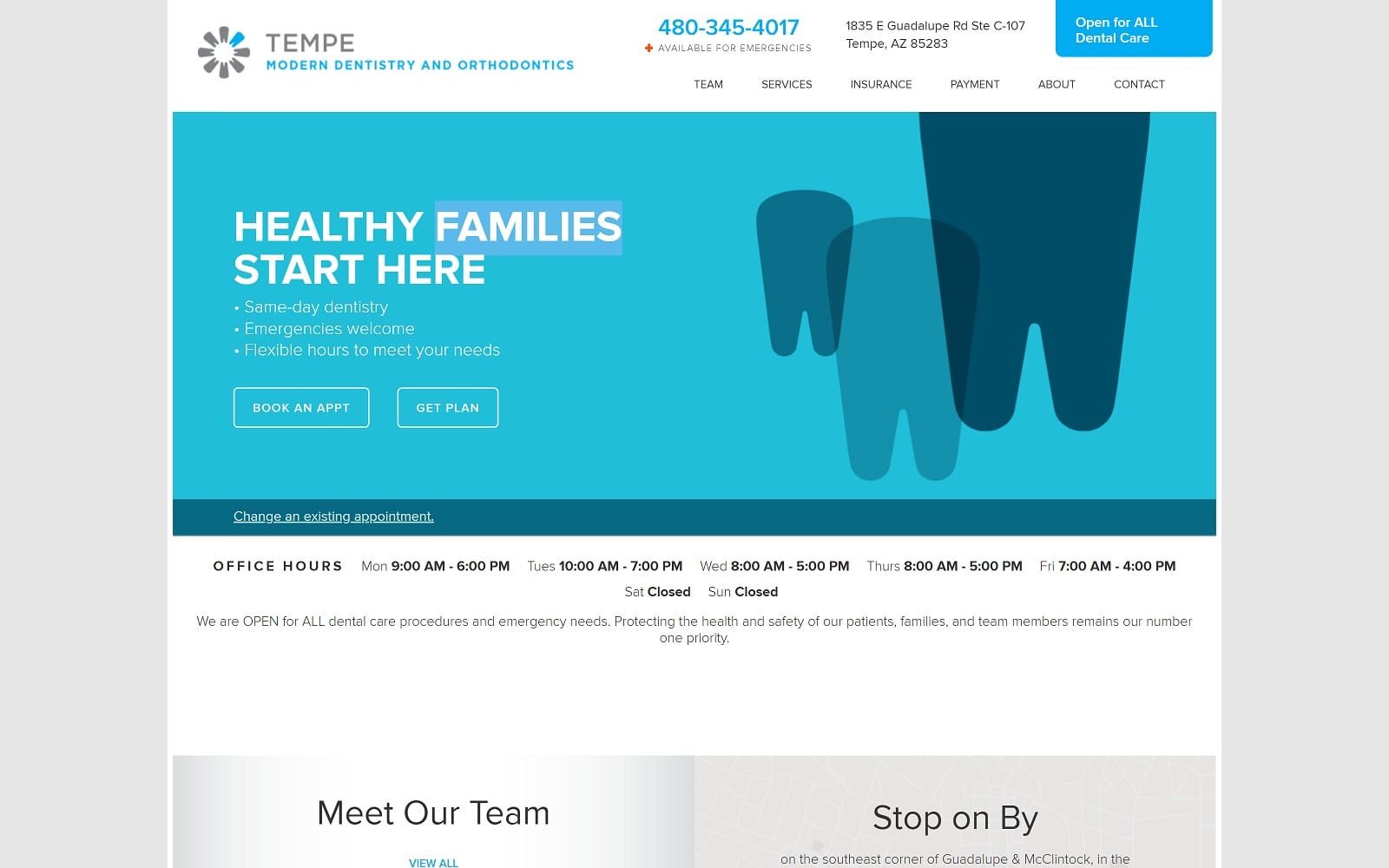 The screenshot of tempe modern dentistry and orthodontics tempemoderndentistry. Com website