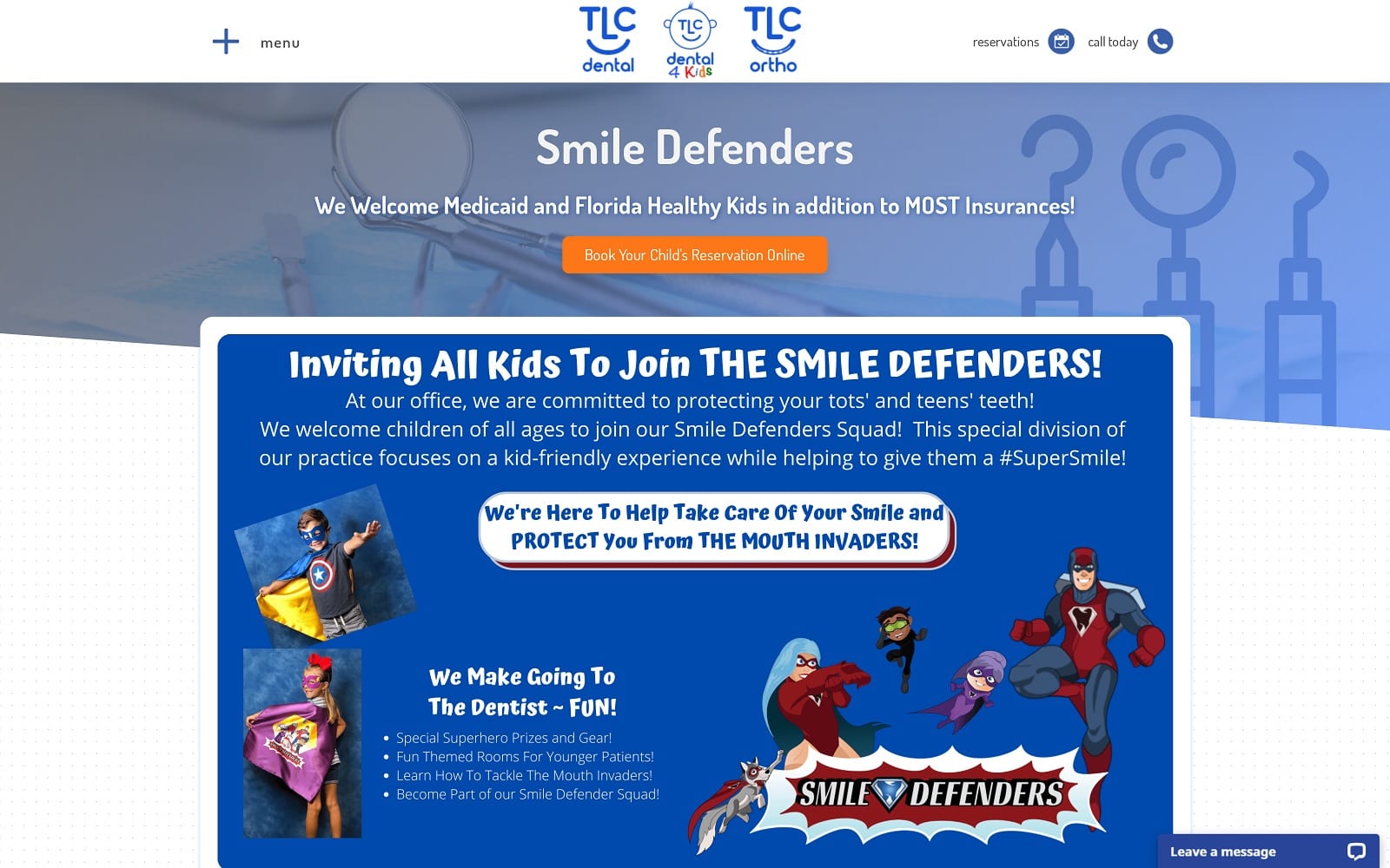 The screenshot of tlc dental 4 kids - dr. Christian thomas - pediatric dentist tlcdental. Com website